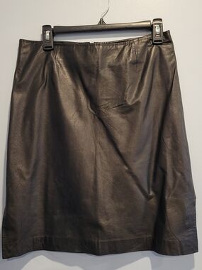 Theory Black Leather A-Line Skirt